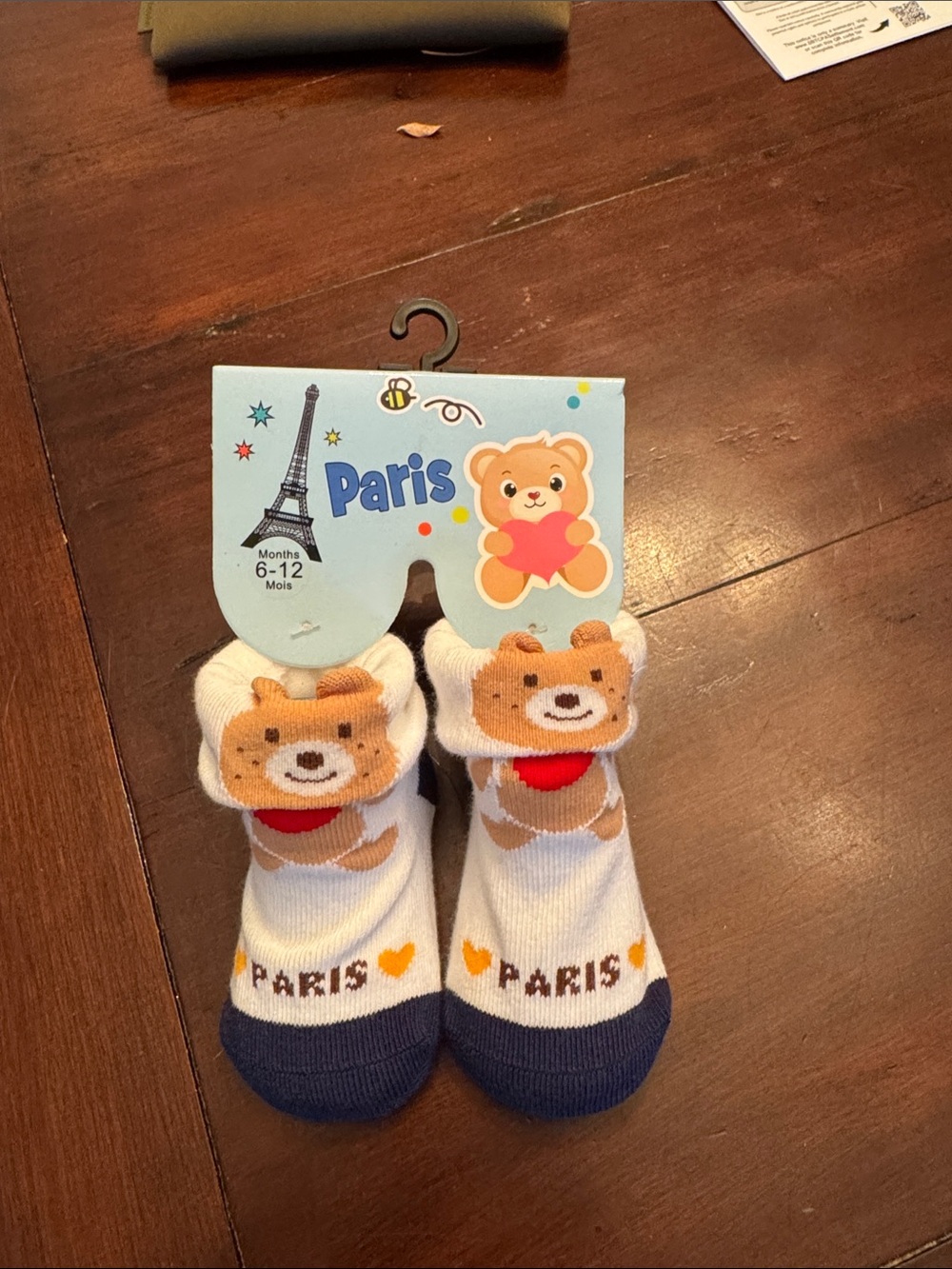 Paris Baby Bear Socks - White & Navy  (6-12 Months)